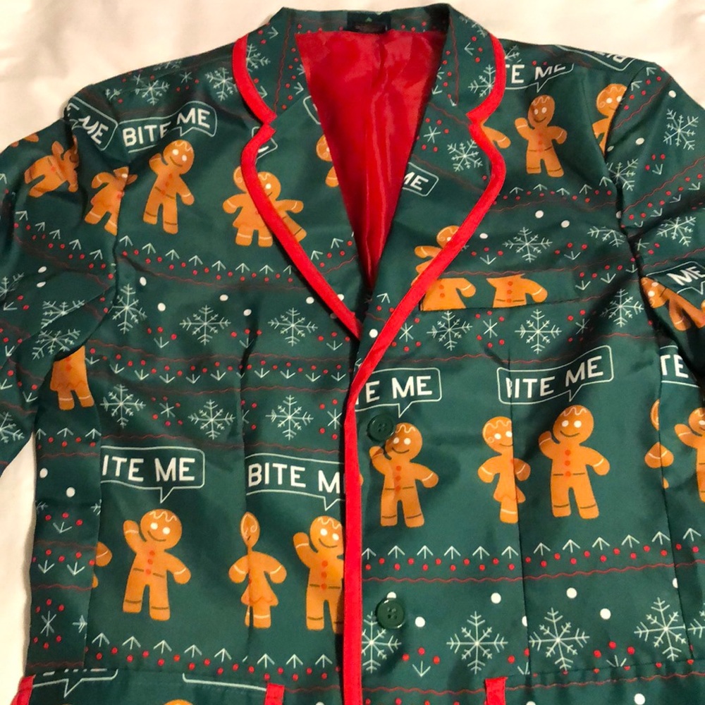Men’s holiday party Blazer gingerbread “ugly”